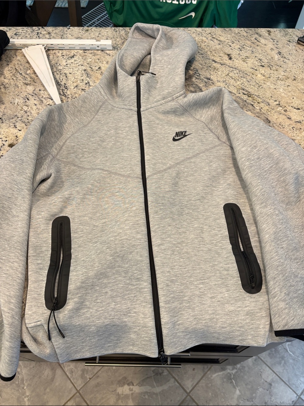 Nike Tech Light Gray Full-Zip men’s Hoodie with Black Trim